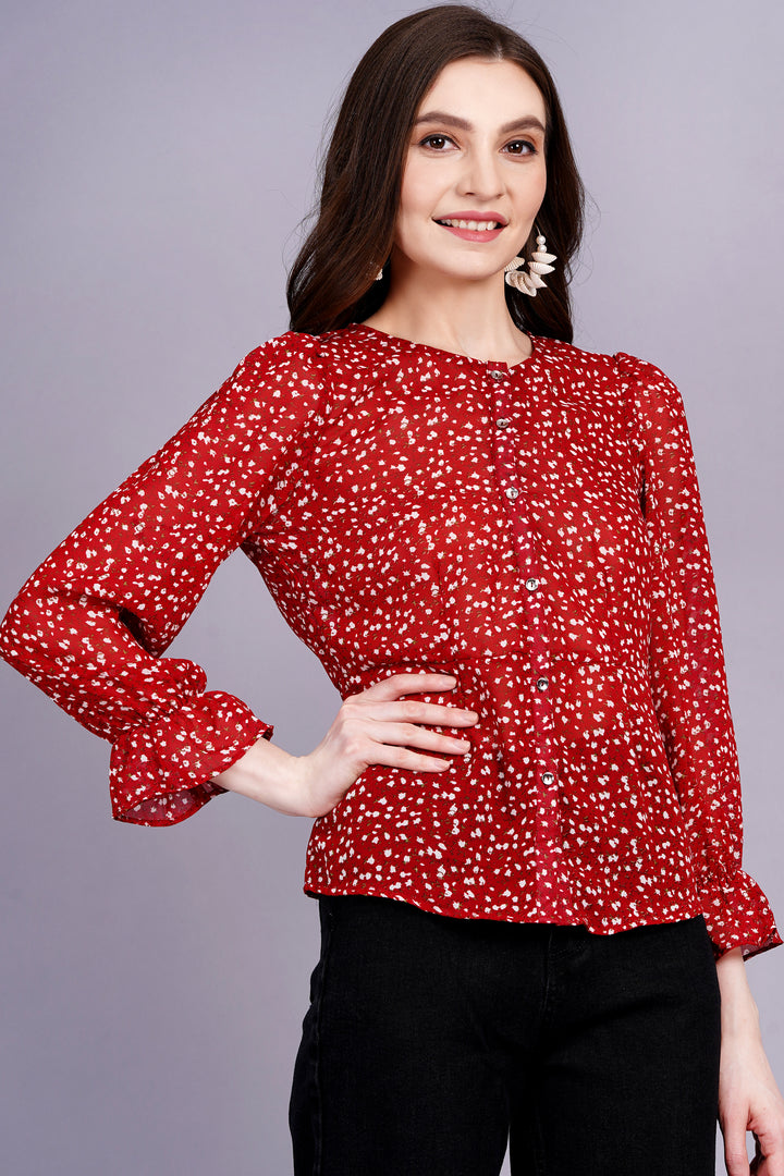 Red Floral  Blouse