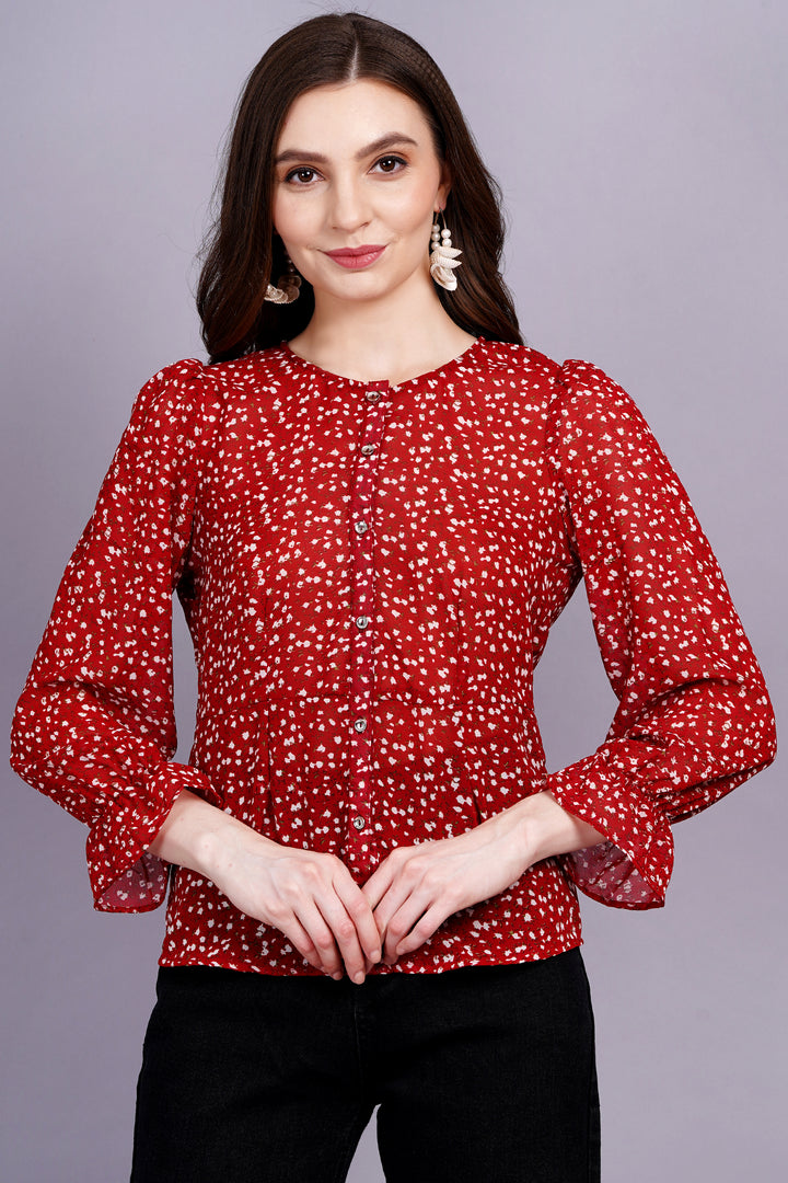 Red Floral  Blouse