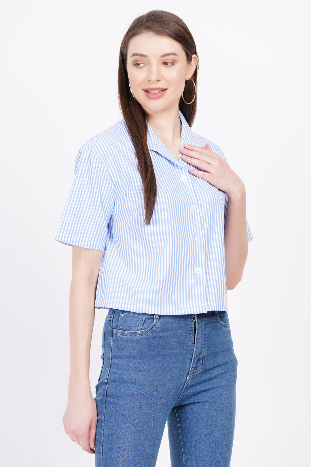 Light Blue & White Stripe A-Line Shirt