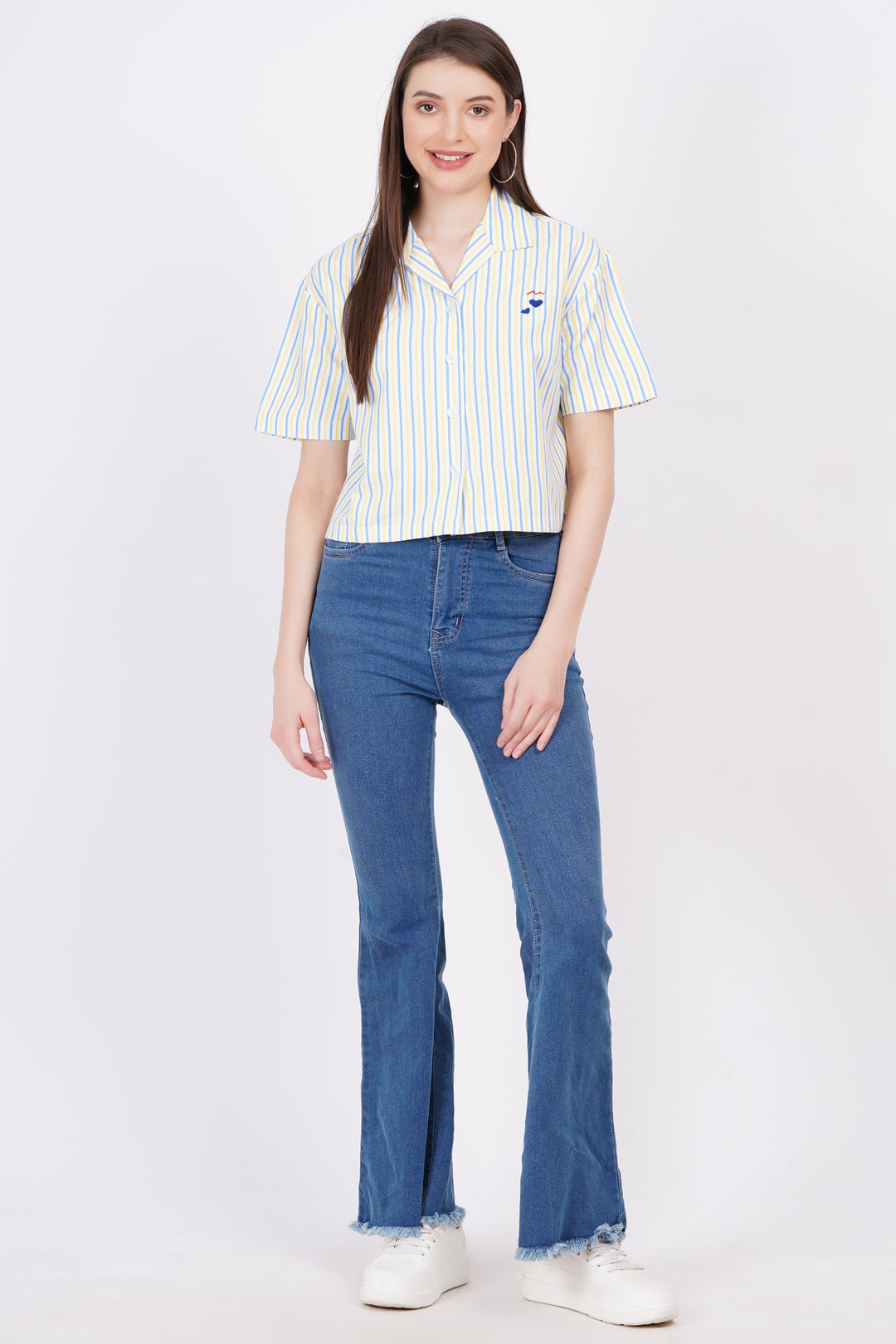 Yellow & Blue  Stripe A-Line Shirt