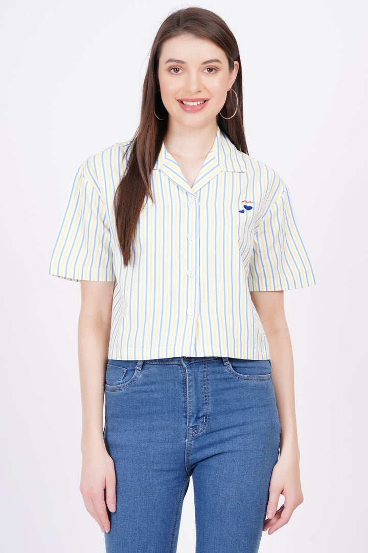 Yellow & Blue  Stripe A-Line Shirt