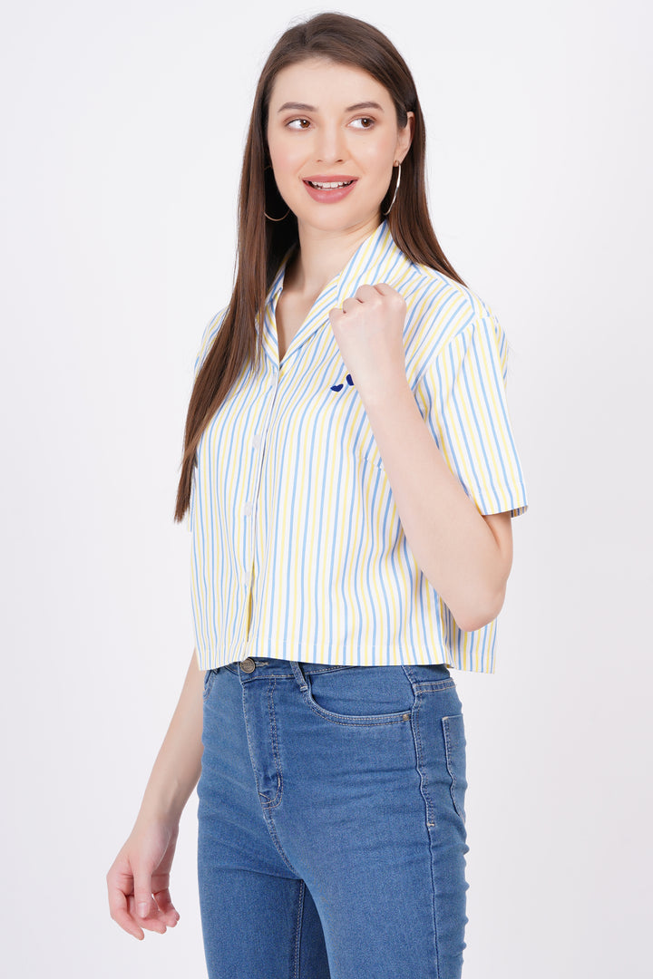 Yellow & Blue  Stripe A-Line Shirt