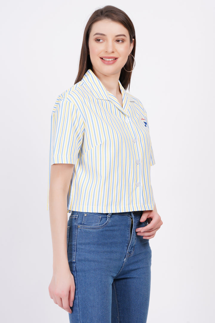 Yellow & Blue  Stripe A-Line Shirt