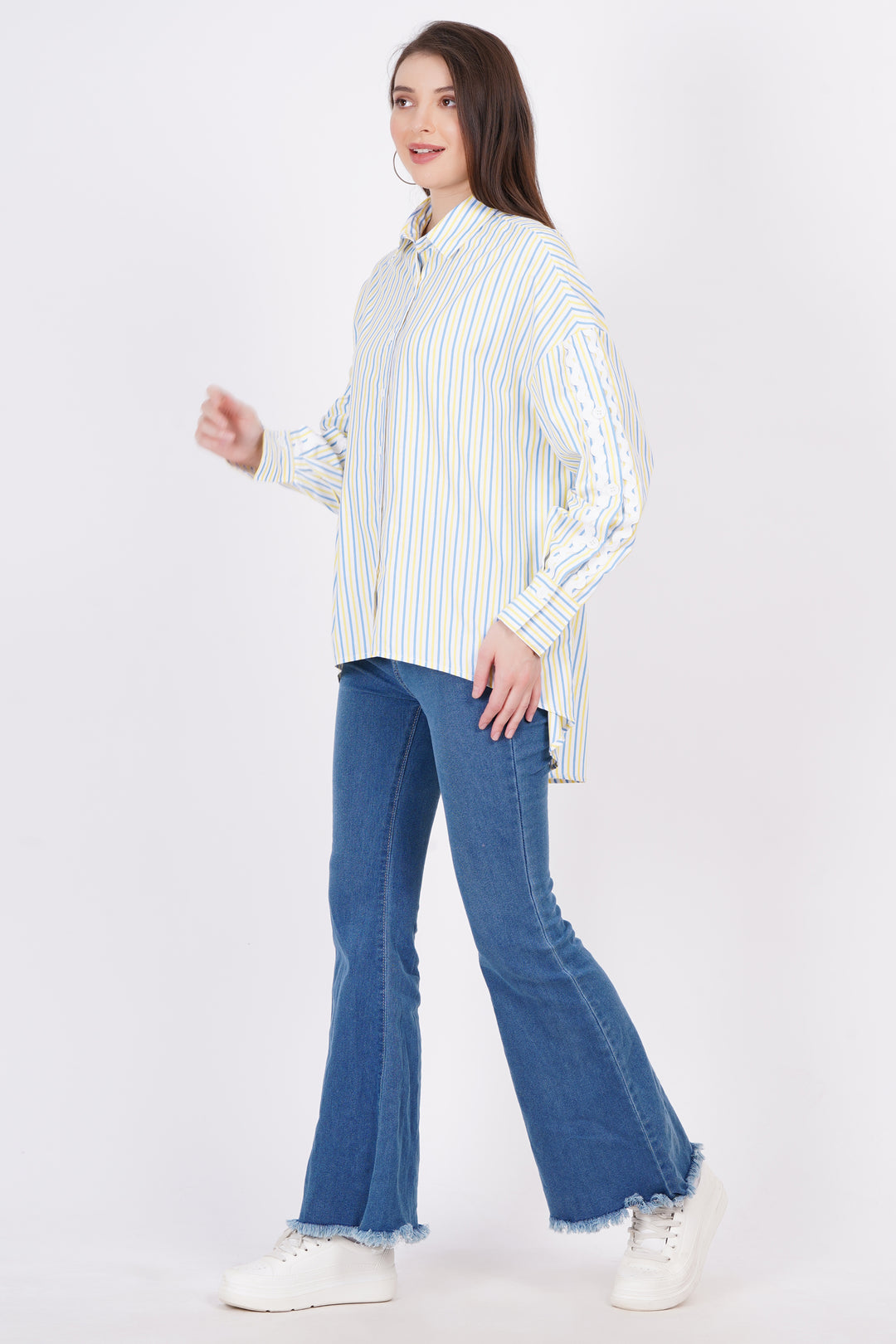 Yellow & Blue Stripe A-Line Shirt