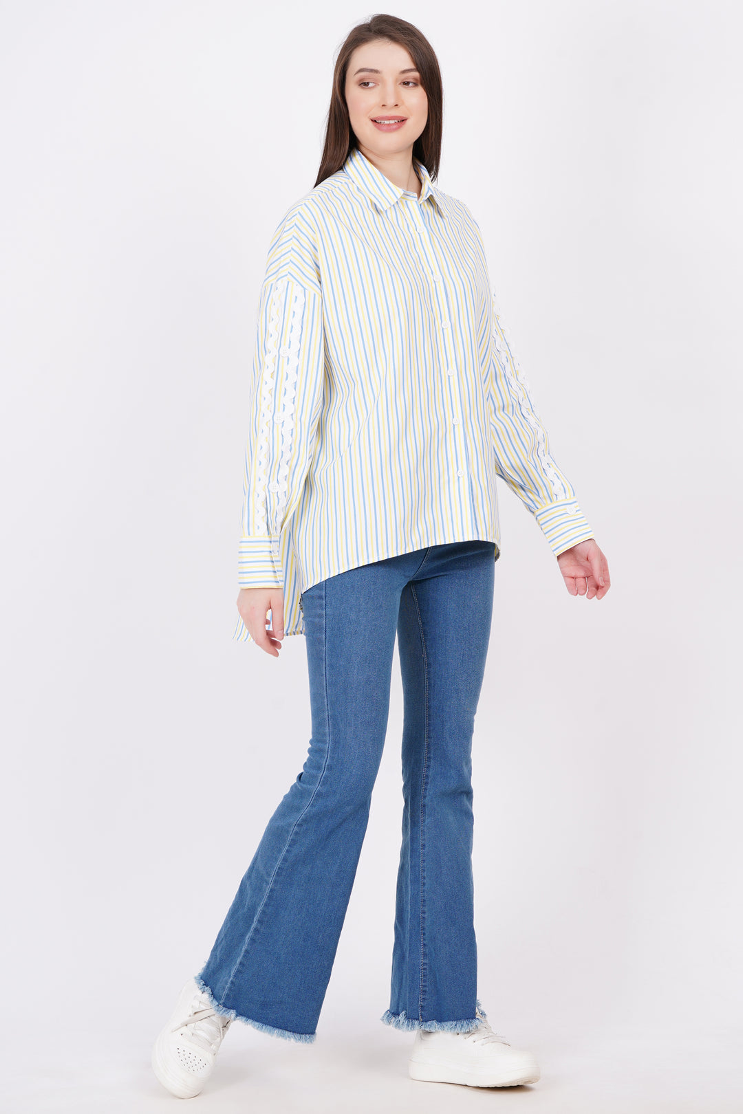 Yellow & Blue Stripe A-Line Shirt