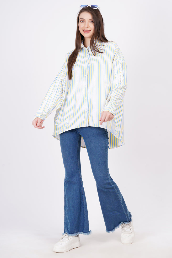 Yellow & Blue Stripe A-Line Shirt