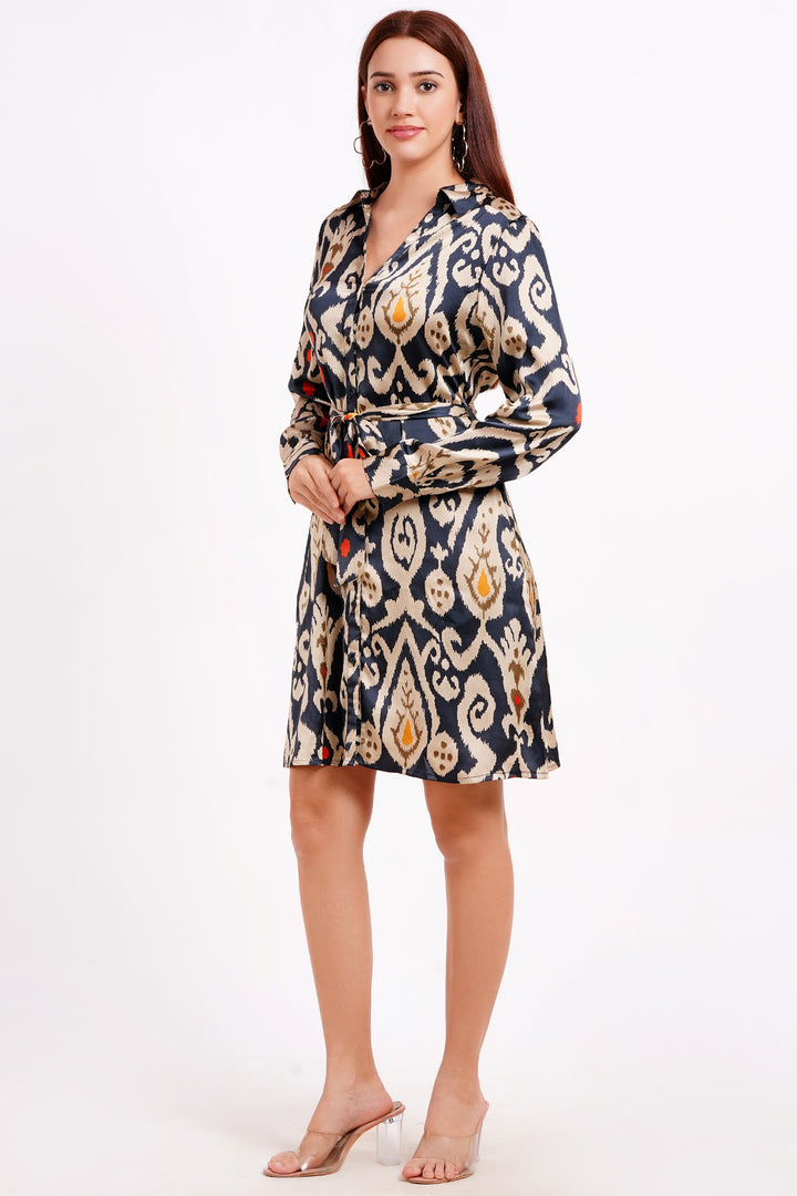 MINGLAY Women Multi Polyester Printed Full Sleeve Round Neck A-line Tunic