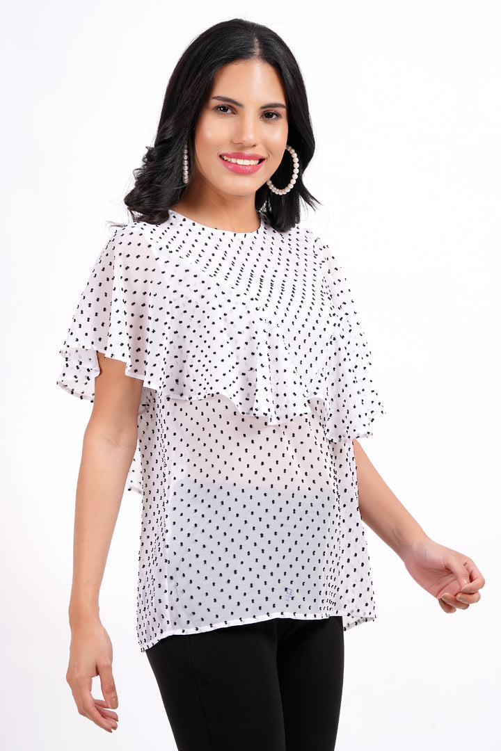 MINGLAY Women White Polyester Buti Bobby Sleeveless Round A-Line Blouse